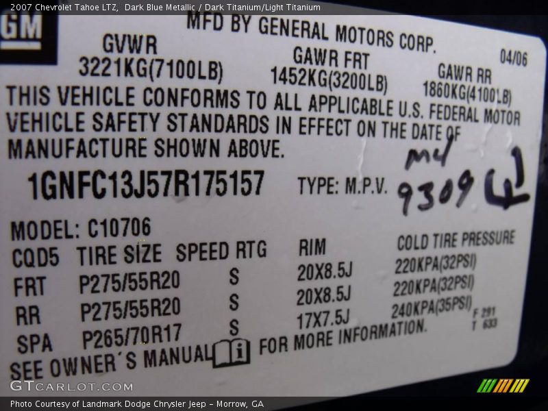 Dark Blue Metallic / Dark Titanium/Light Titanium 2007 Chevrolet Tahoe LTZ