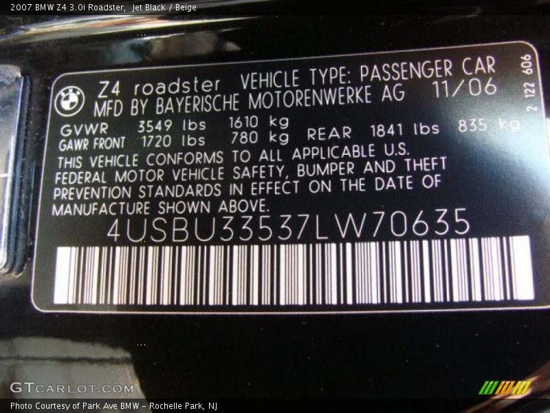 Jet Black / Beige 2007 BMW Z4 3.0i Roadster