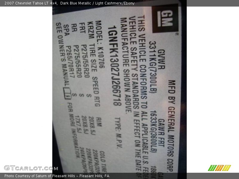 Dark Blue Metallic / Light Cashmere/Ebony 2007 Chevrolet Tahoe LT 4x4