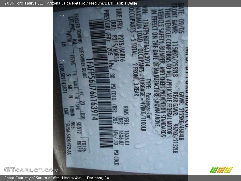 Arizona Beige Metallic / Medium/Dark Pebble Beige 2006 Ford Taurus SEL