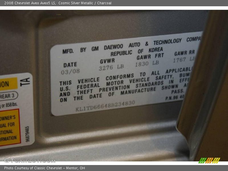 Cosmic Silver Metallic / Charcoal 2008 Chevrolet Aveo Aveo5 LS