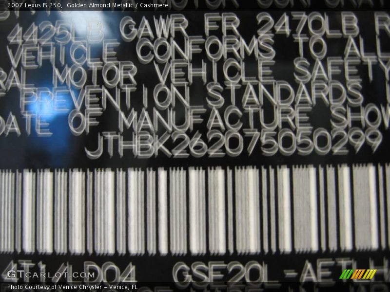 Golden Almond Metallic / Cashmere 2007 Lexus IS 250