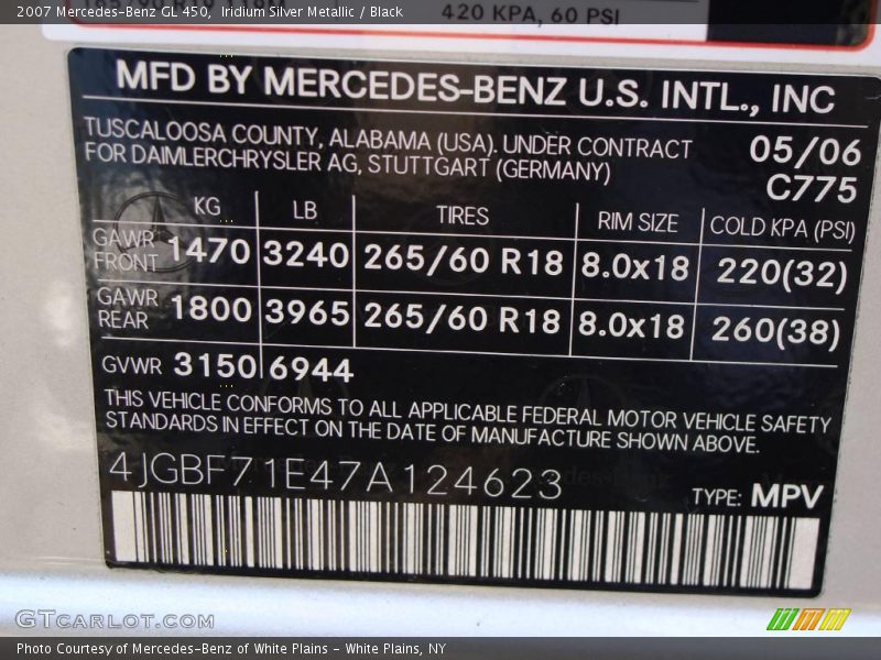 Iridium Silver Metallic / Black 2007 Mercedes-Benz GL 450