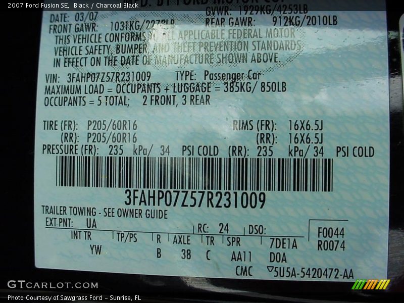 Black / Charcoal Black 2007 Ford Fusion SE