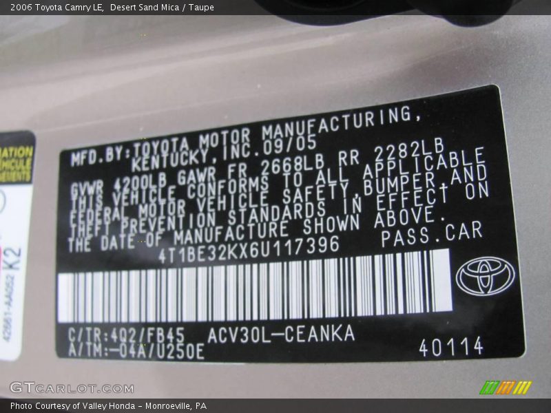 Desert Sand Mica / Taupe 2006 Toyota Camry LE