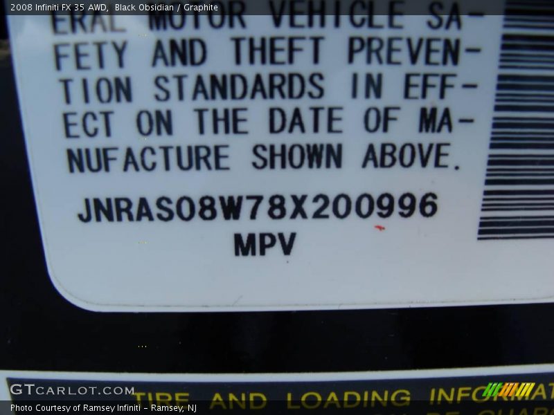 Black Obsidian / Graphite 2008 Infiniti FX 35 AWD