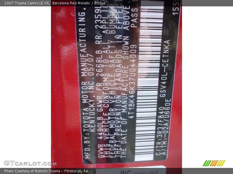 Barcelona Red Metallic / Bisque 2007 Toyota Camry LE V6