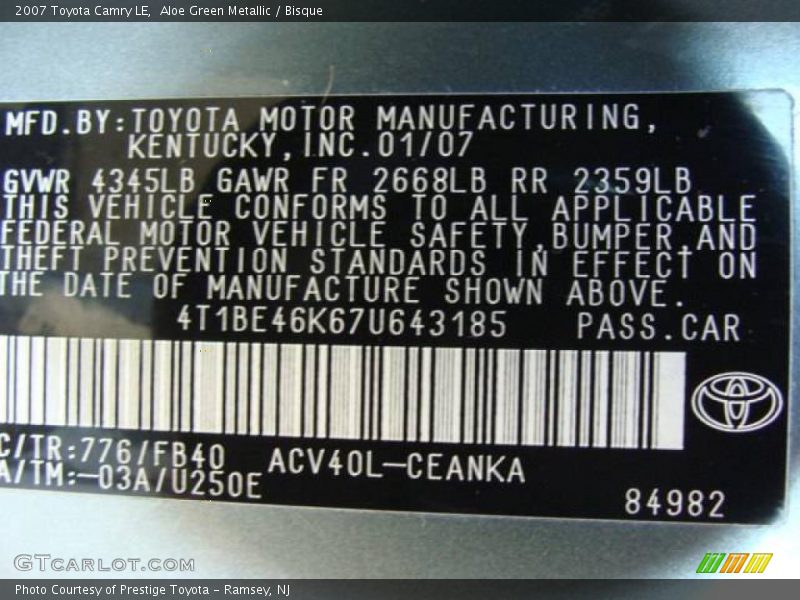 Aloe Green Metallic / Bisque 2007 Toyota Camry LE