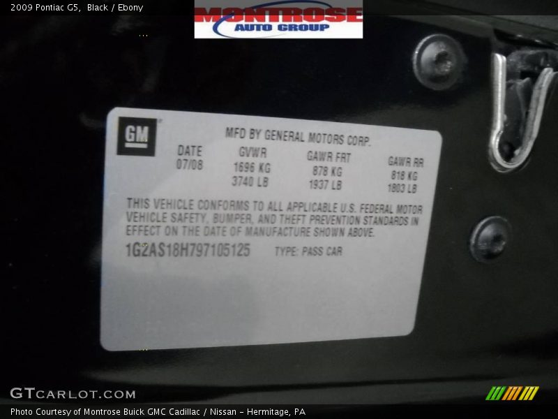 Black / Ebony 2009 Pontiac G5