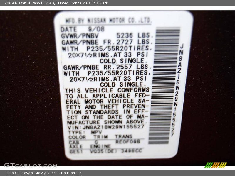 Tinted Bronze Metallic / Black 2009 Nissan Murano LE AWD
