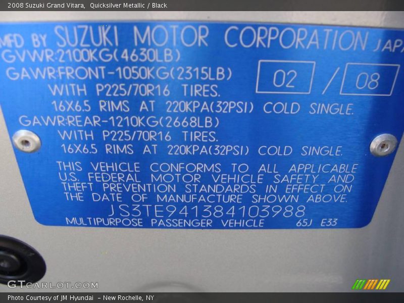 Quicksilver Metallic / Black 2008 Suzuki Grand Vitara