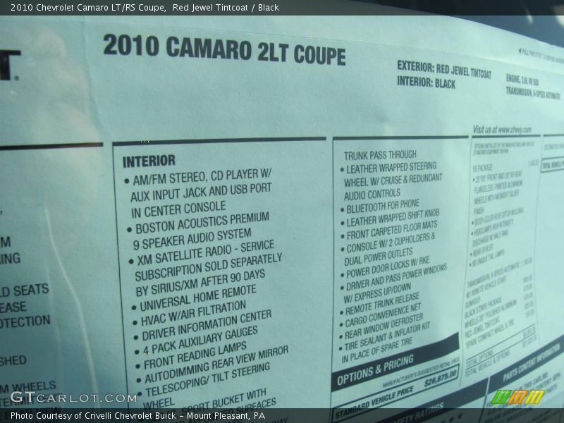 Red Jewel Tintcoat / Black 2010 Chevrolet Camaro LT/RS Coupe