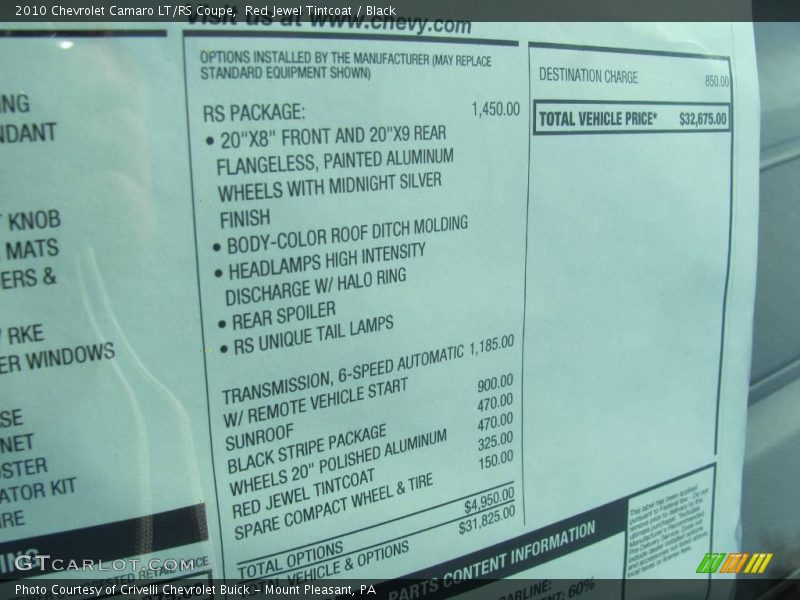 Red Jewel Tintcoat / Black 2010 Chevrolet Camaro LT/RS Coupe