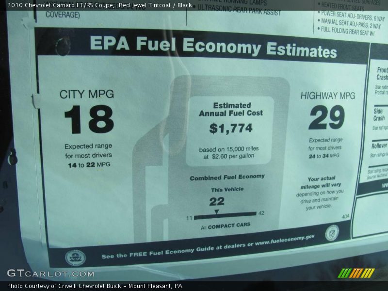 Red Jewel Tintcoat / Black 2010 Chevrolet Camaro LT/RS Coupe