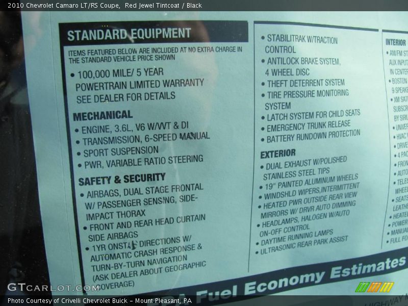Red Jewel Tintcoat / Black 2010 Chevrolet Camaro LT/RS Coupe