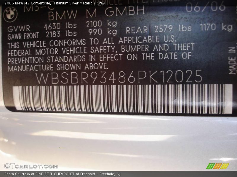 Titanium Silver Metallic / Grey 2006 BMW M3 Convertible