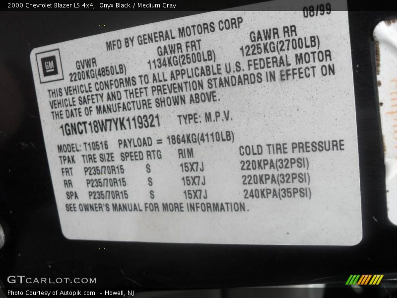 Onyx Black / Medium Gray 2000 Chevrolet Blazer LS 4x4