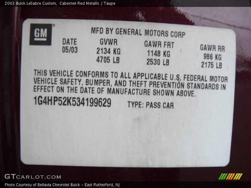 Cabernet Red Metallic / Taupe 2003 Buick LeSabre Custom