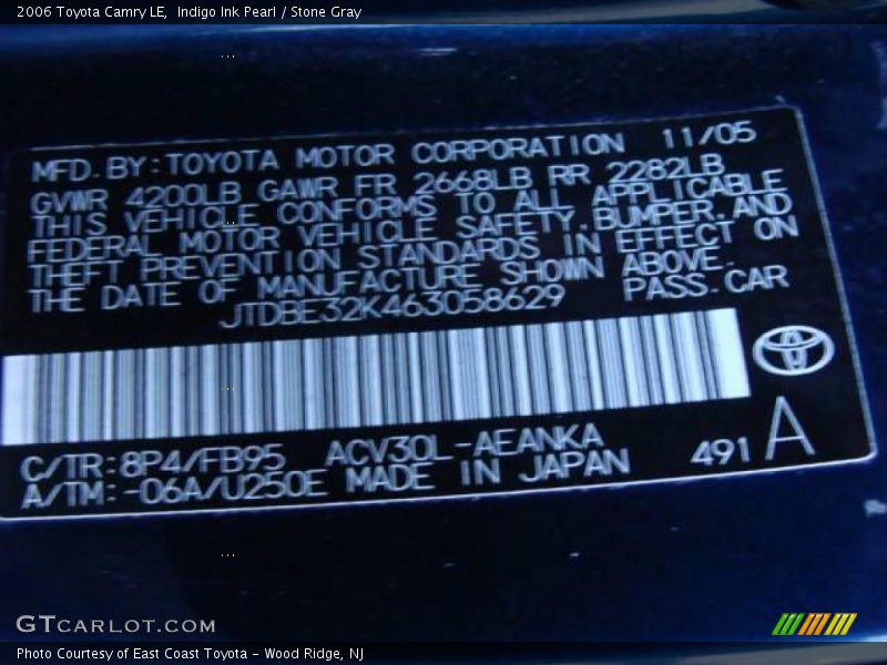 Indigo Ink Pearl / Stone Gray 2006 Toyota Camry LE