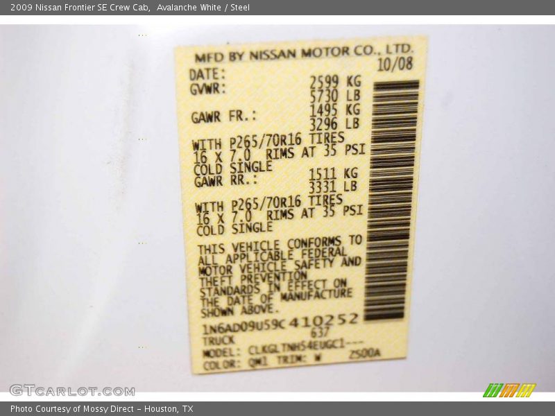 Avalanche White / Steel 2009 Nissan Frontier SE Crew Cab