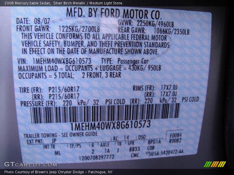 Silver Birch Metallic / Medium Light Stone 2008 Mercury Sable Sedan
