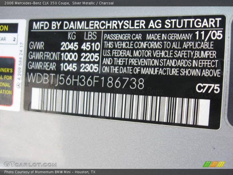 Silver Metallic / Charcoal 2006 Mercedes-Benz CLK 350 Coupe