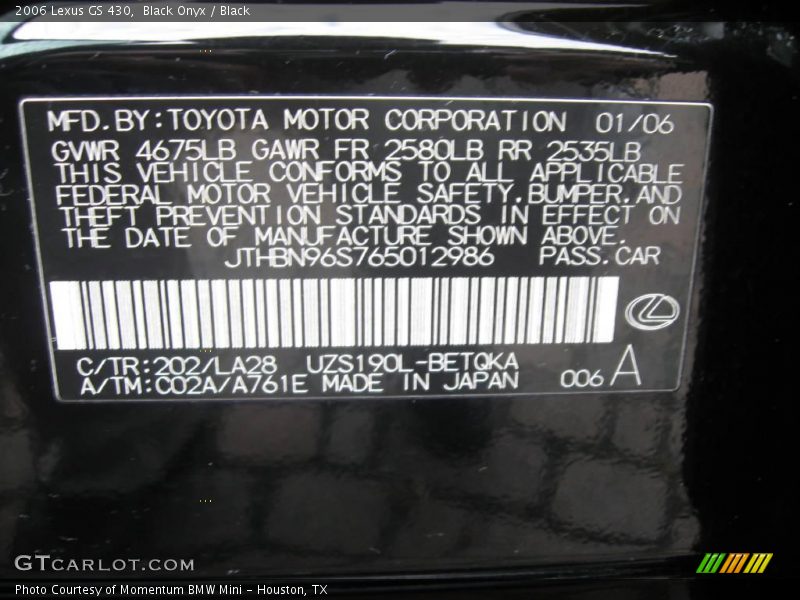Black Onyx / Black 2006 Lexus GS 430