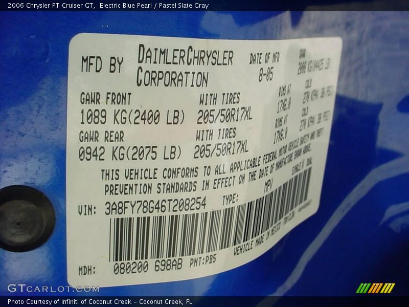 Electric Blue Pearl / Pastel Slate Gray 2006 Chrysler PT Cruiser GT