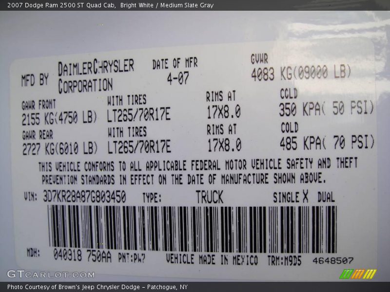 Bright White / Medium Slate Gray 2007 Dodge Ram 2500 ST Quad Cab