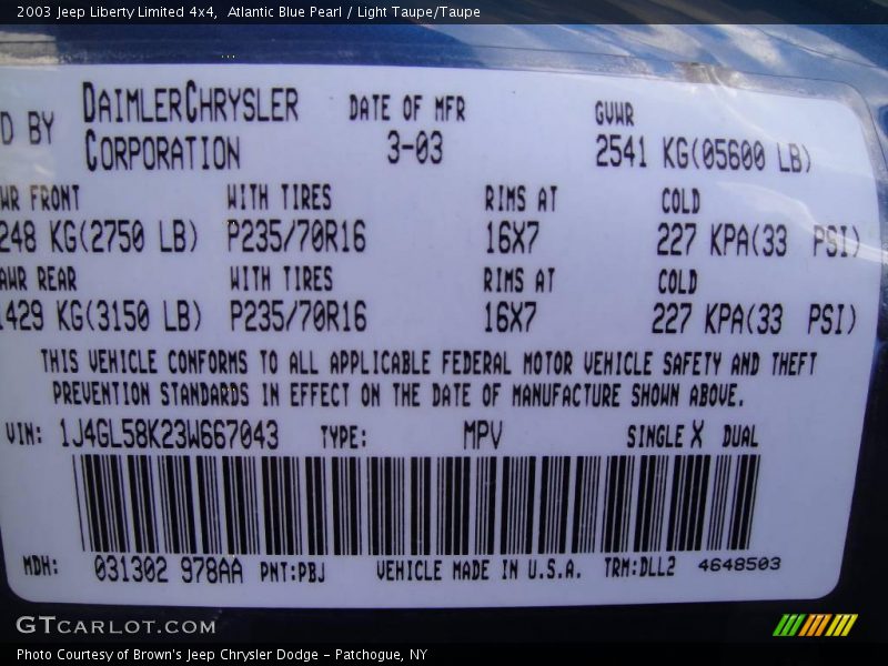 Atlantic Blue Pearl / Light Taupe/Taupe 2003 Jeep Liberty Limited 4x4