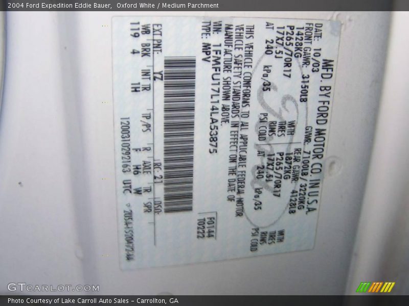 Oxford White / Medium Parchment 2004 Ford Expedition Eddie Bauer
