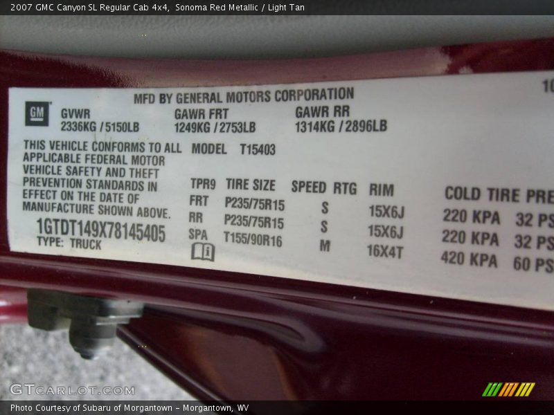 Sonoma Red Metallic / Light Tan 2007 GMC Canyon SL Regular Cab 4x4