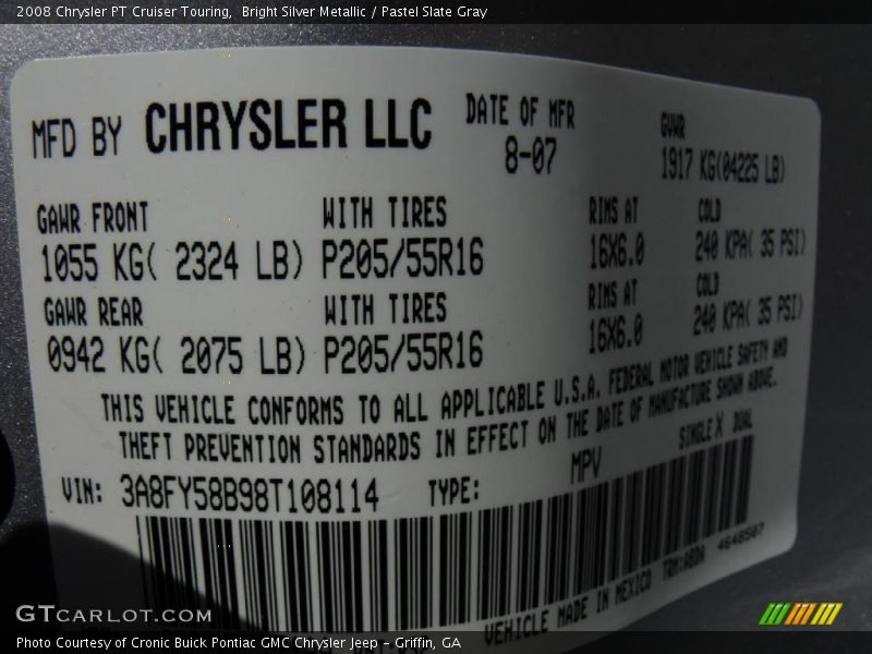 Bright Silver Metallic / Pastel Slate Gray 2008 Chrysler PT Cruiser Touring