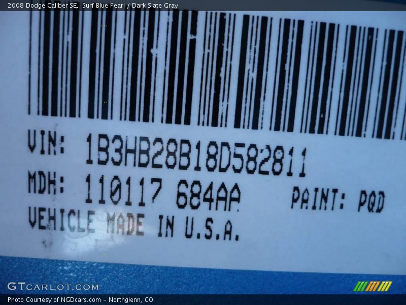 Surf Blue Pearl / Dark Slate Gray 2008 Dodge Caliber SE