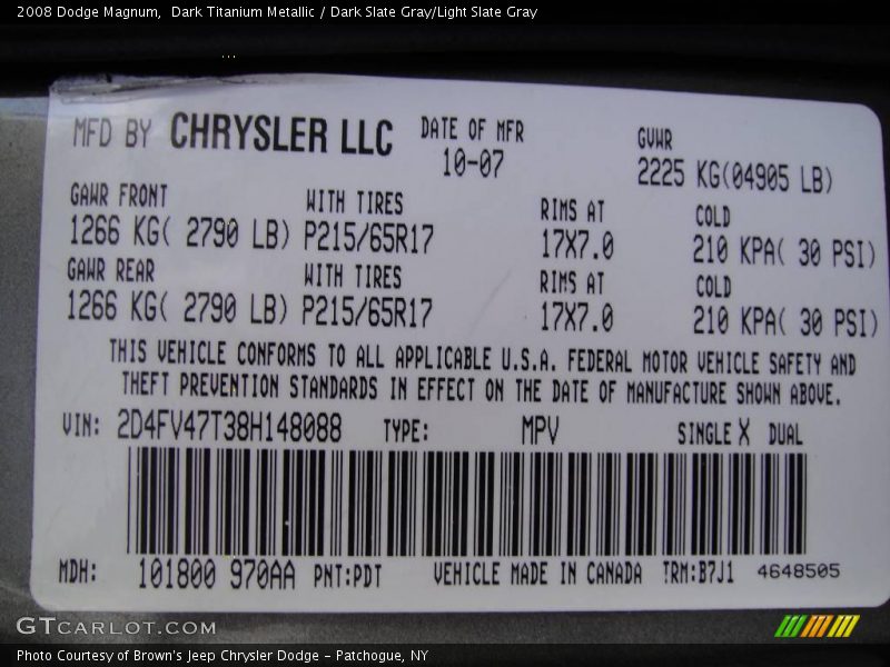 Dark Titanium Metallic / Dark Slate Gray/Light Slate Gray 2008 Dodge Magnum