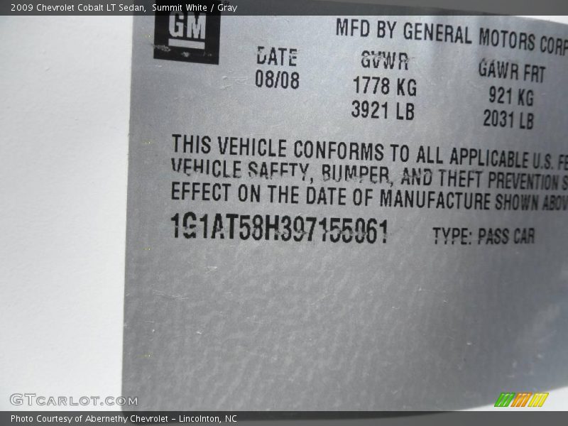 Summit White / Gray 2009 Chevrolet Cobalt LT Sedan