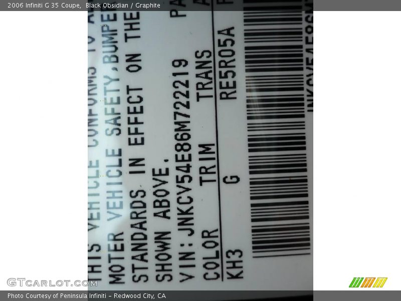 Black Obsidian / Graphite 2006 Infiniti G 35 Coupe