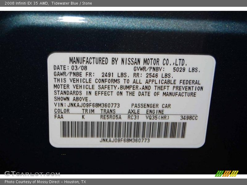 Tidewater Blue / Stone 2008 Infiniti EX 35 AWD