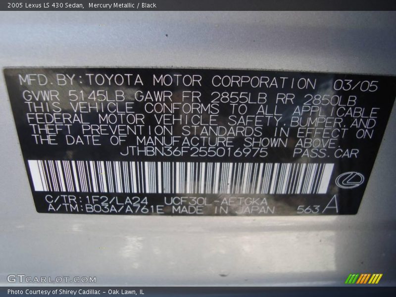 Mercury Metallic / Black 2005 Lexus LS 430 Sedan