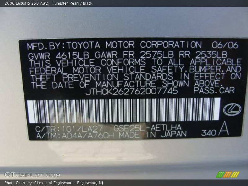 Tungsten Pearl / Black 2006 Lexus IS 250 AWD