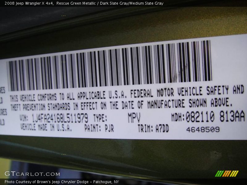 Rescue Green Metallic / Dark Slate Gray/Medium Slate Gray 2008 Jeep Wrangler X 4x4