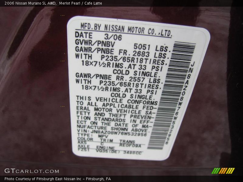 Merlot Pearl / Cafe Latte 2006 Nissan Murano SL AWD