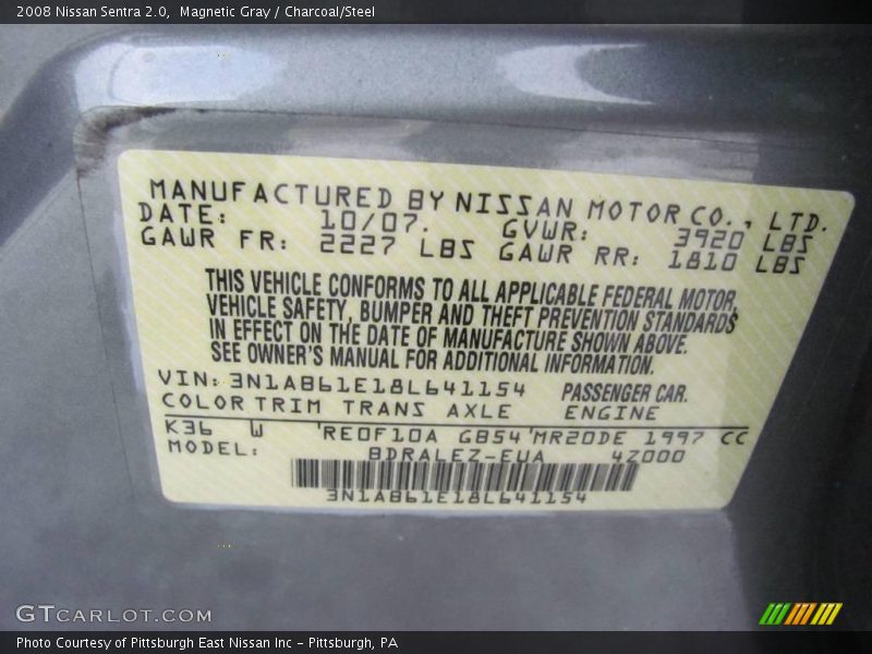 Magnetic Gray / Charcoal/Steel 2008 Nissan Sentra 2.0