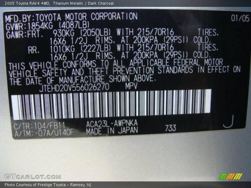 Titanium Metallic / Dark Charcoal 2005 Toyota RAV4 4WD