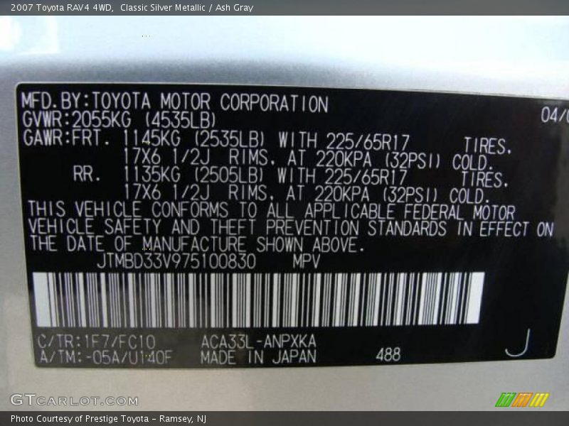 Classic Silver Metallic / Ash Gray 2007 Toyota RAV4 4WD