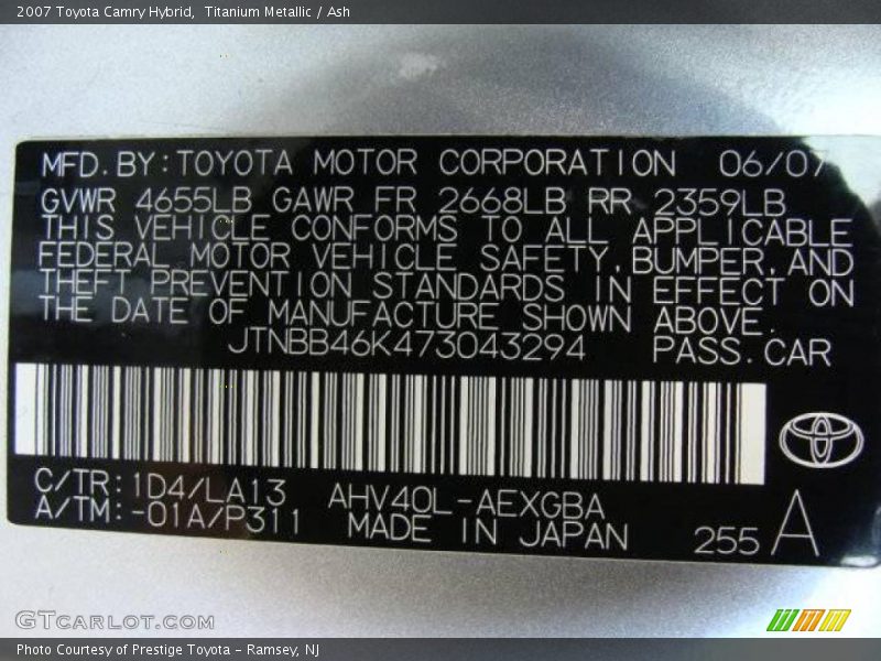 Titanium Metallic / Ash 2007 Toyota Camry Hybrid
