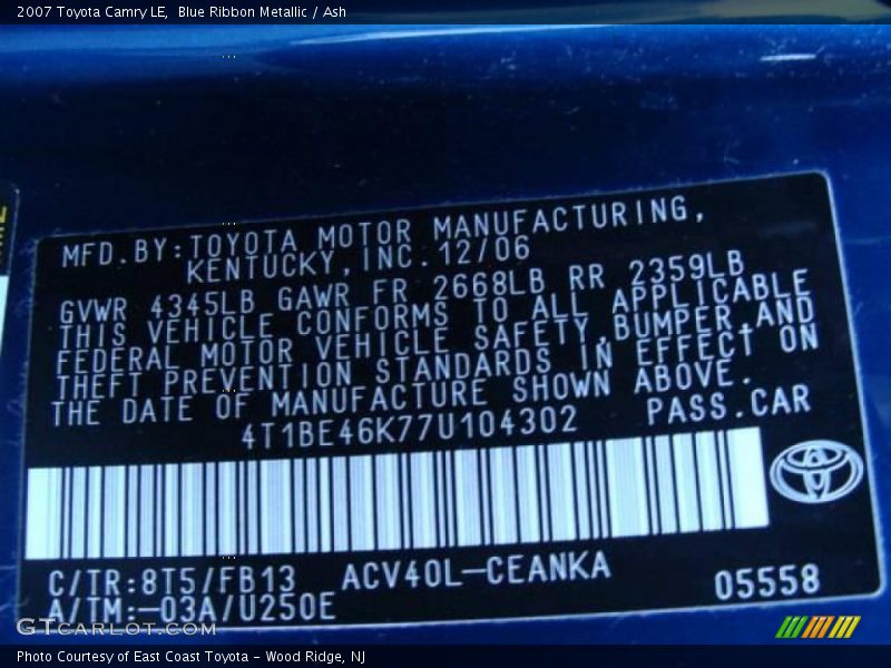 Blue Ribbon Metallic / Ash 2007 Toyota Camry LE