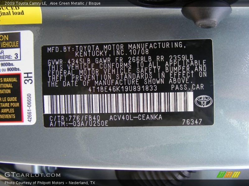 Aloe Green Metallic / Bisque 2009 Toyota Camry LE