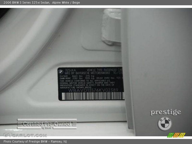 Alpine White / Beige 2006 BMW 3 Series 325xi Sedan