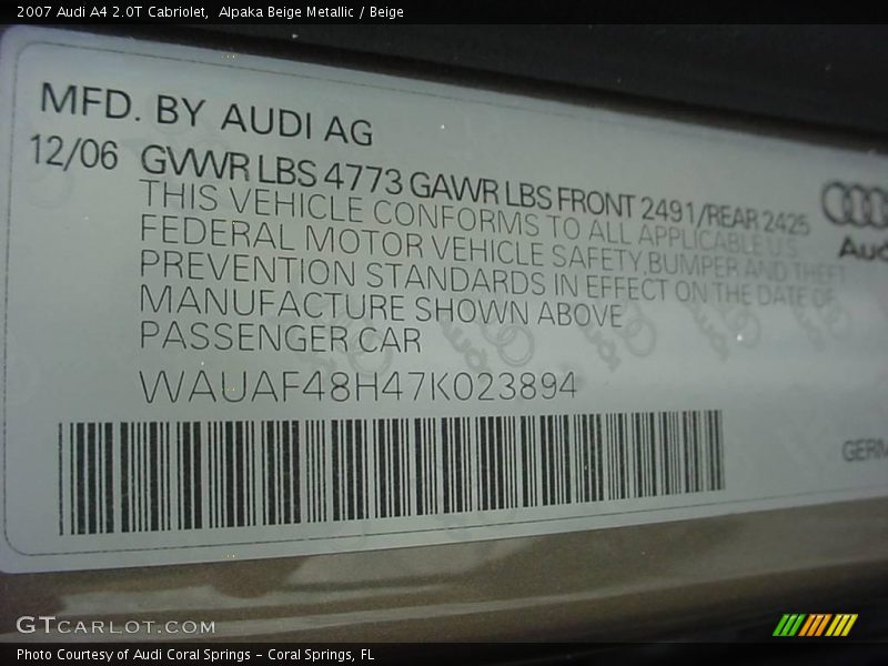 Alpaka Beige Metallic / Beige 2007 Audi A4 2.0T Cabriolet